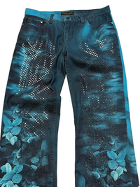 F/W 2000 Roberto Cavalli Blue Floral Spectrum Jeans
